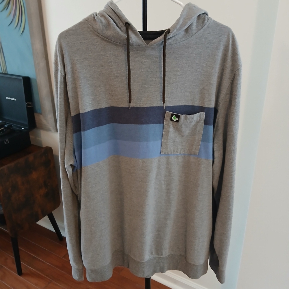 Men's Gray and Blue Striped Hoodie